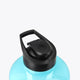 Blue topaz water bottle lid with black flip spout and spout cover