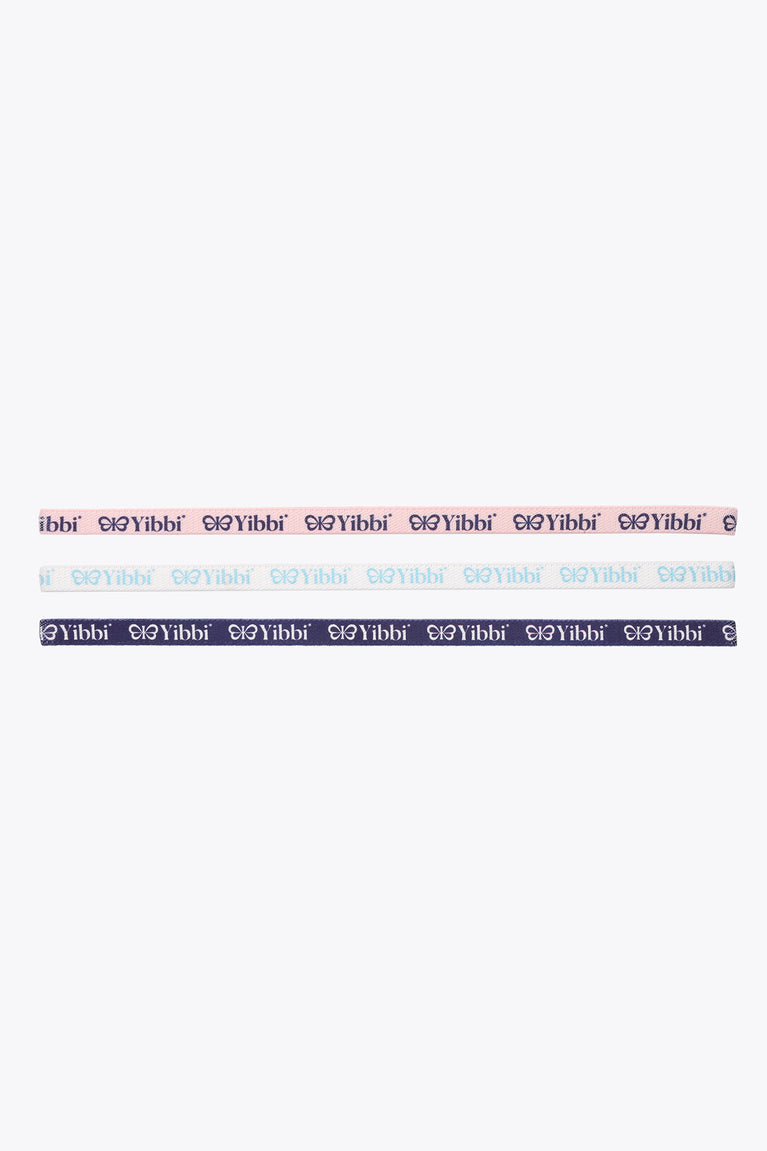 Multicolor elastic hairbands with repeating Yibbi print pattern, set