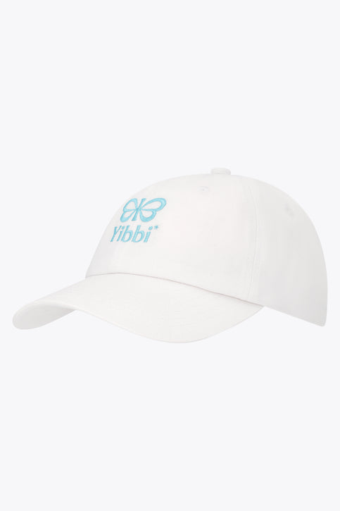 White Yibbi twill cap with embroidered front logo