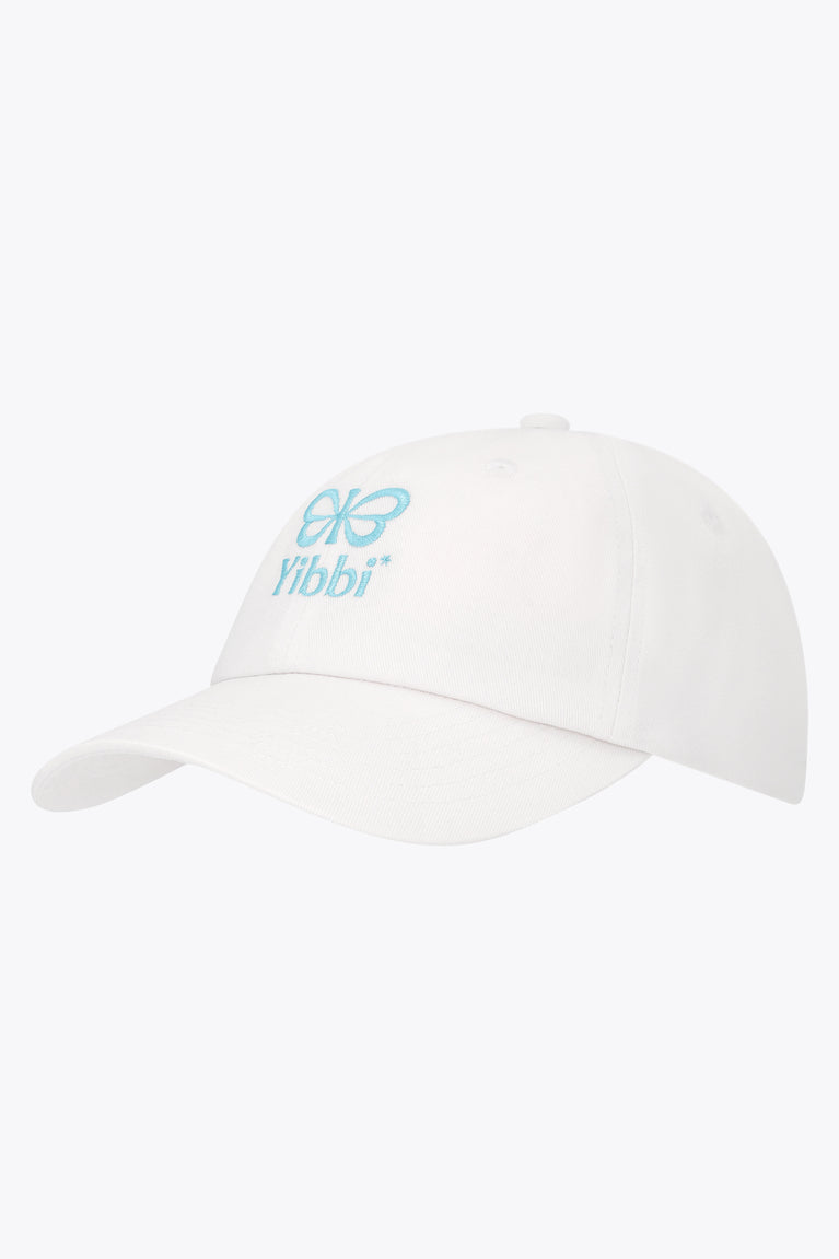 White Yibbi twill cap with embroidered front logo
