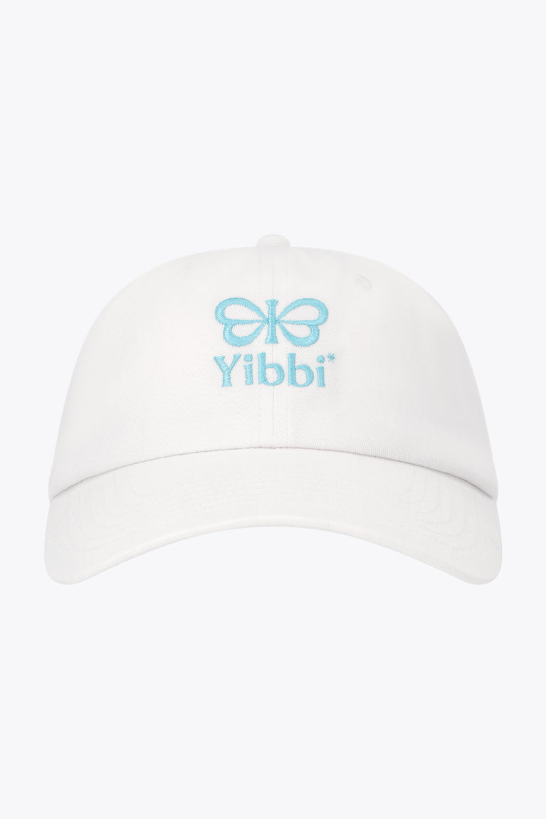 White Yibbi twill cap with embroidered logo on back