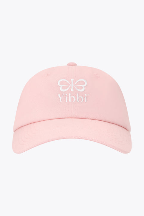 Pastel pink twill cap with front Yibbi logo embroidery