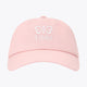 Pastel pink twill cap with centered Yibbi logo on the back
