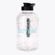 Giga water bottle with black cap and blue logo, clear body