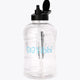 Giga water bottle with open black lid and blue logo, clear body