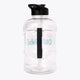Giga water bottle with black carry strap, clear body and blue logo