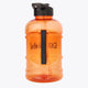 Bright orange translucent water bottle with black flip-top lid and latch