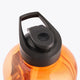 Black flip-top bottle lid on bright orange translucent water bottle