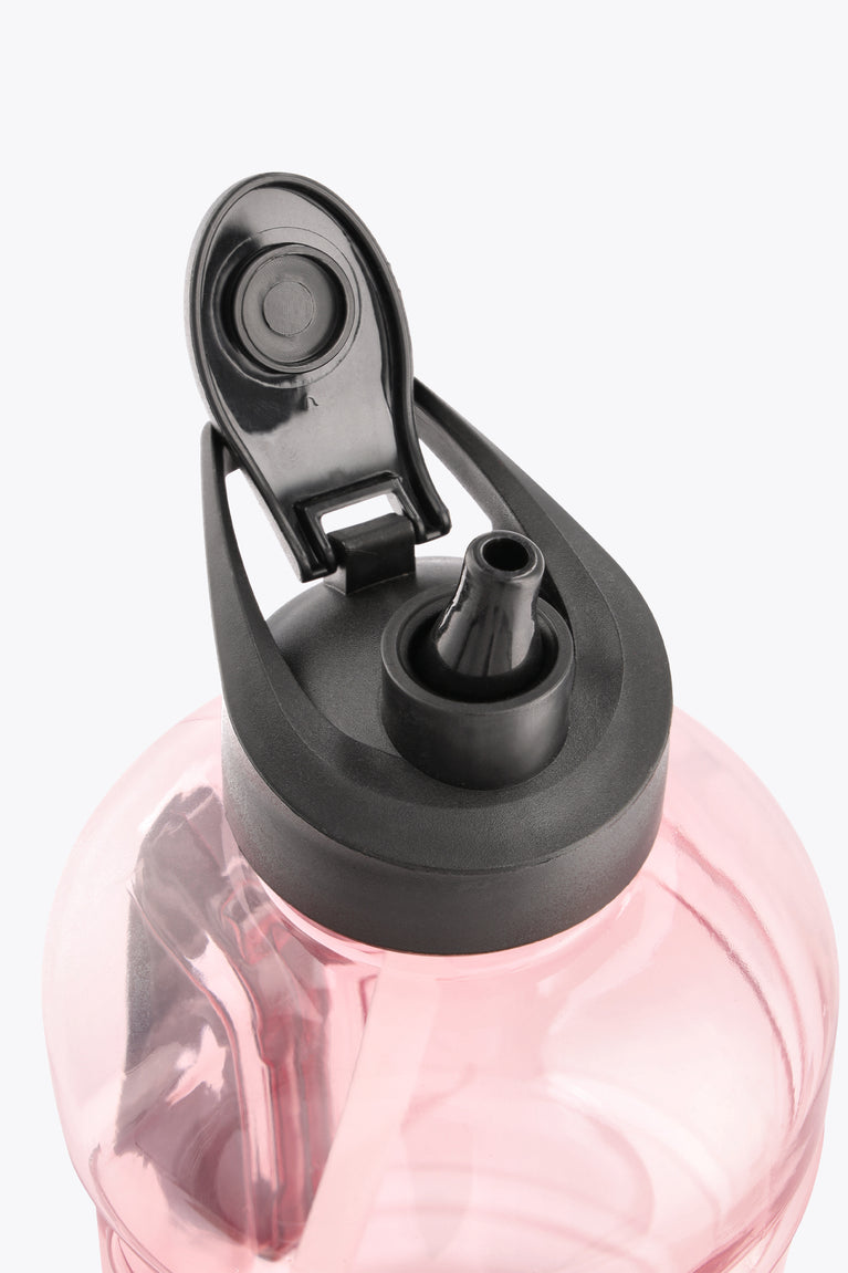 Pastel pink water bottle spout and nozzle with black lid base, clear body