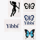 Multicolor Yibbi tattoo set with girl silhouette, bow icons, Yibbi text, butterfly