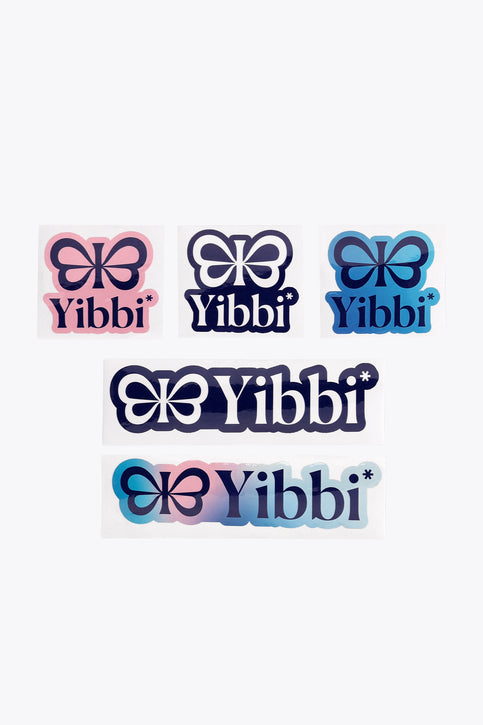 Multicolor Yibbi sticker set with bow logo and Yibbi text (5-pack)