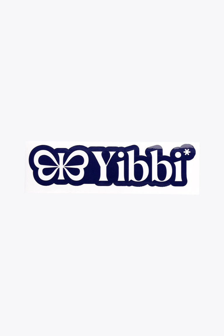Navy Yibbi sticker with bow logo and Yibbi text