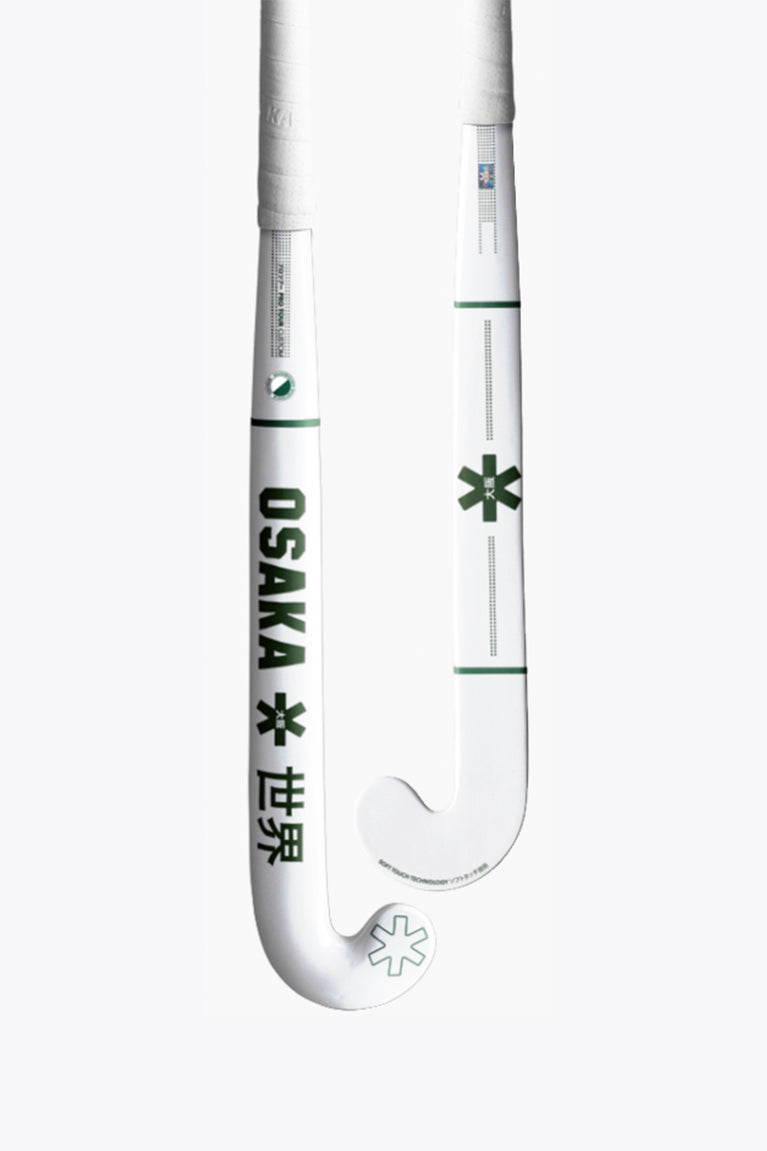 White ice hockey stick with Osaka lettering and green star accents on shaft