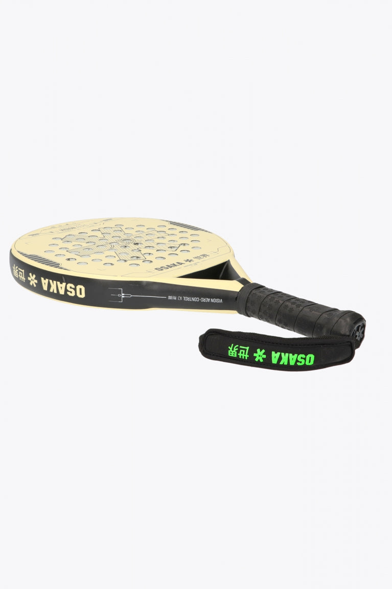 Osaka vision padel racket yellow with logo in black. Side view