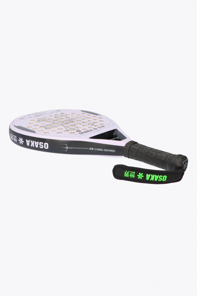 Osaka vision padel racket lila with logo in black. Side view