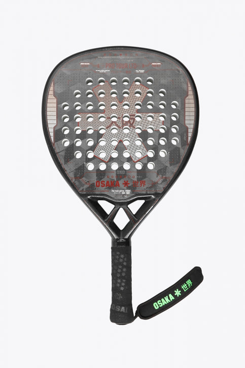 Osaka pro tour LTD padel racket grey and grey with logo in white and red. Front view