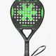 Osaka Deshi padel racket black with logo in green. Front view