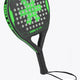 Osaka Deshi padel racket black with logo in green. Front / side view