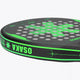 Osaka Deshi padel racket black with logo in green. Detail side view