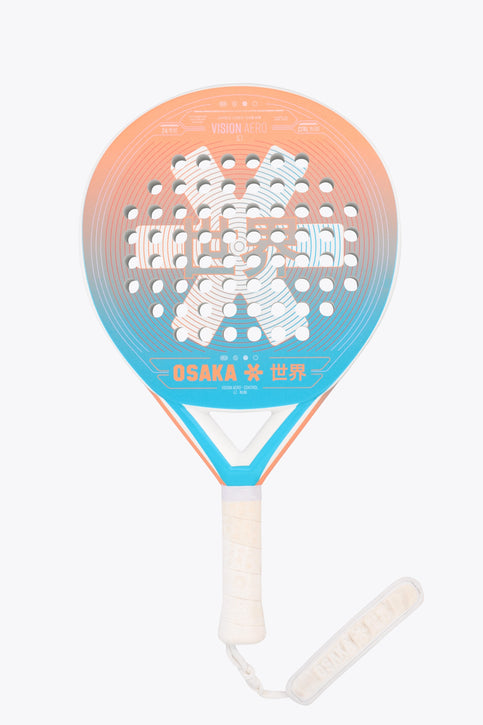 Osaka vision aero padel racket orange and blue and with logo in white. Front view