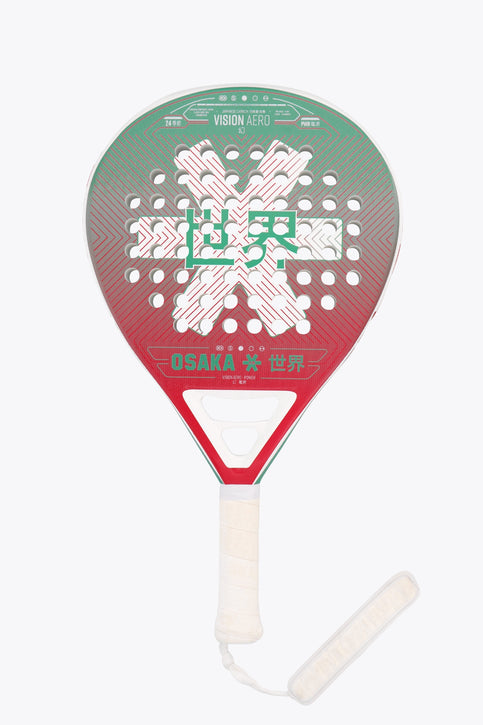 Osaka vision aero padel racket green and red with logo in white. Front view