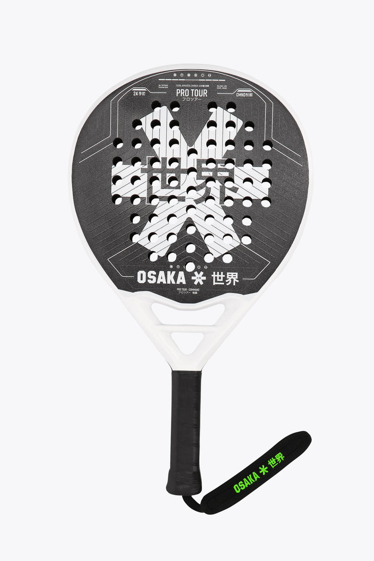 Osaka pro tour padel racket white and black with logo in white. Front view