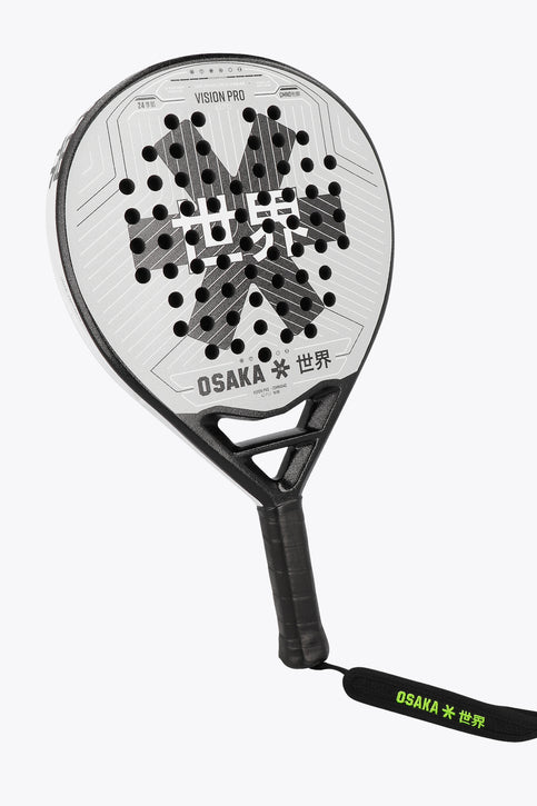 Osaka vision aero padel racket in white with logo in black. Front view