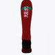 Castelldefels Field Hockey Socks in red with Osaka logo in green. Back view
