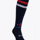 Luxembourg Field Hockey Socks in navy with Osaka logo in green. Front view