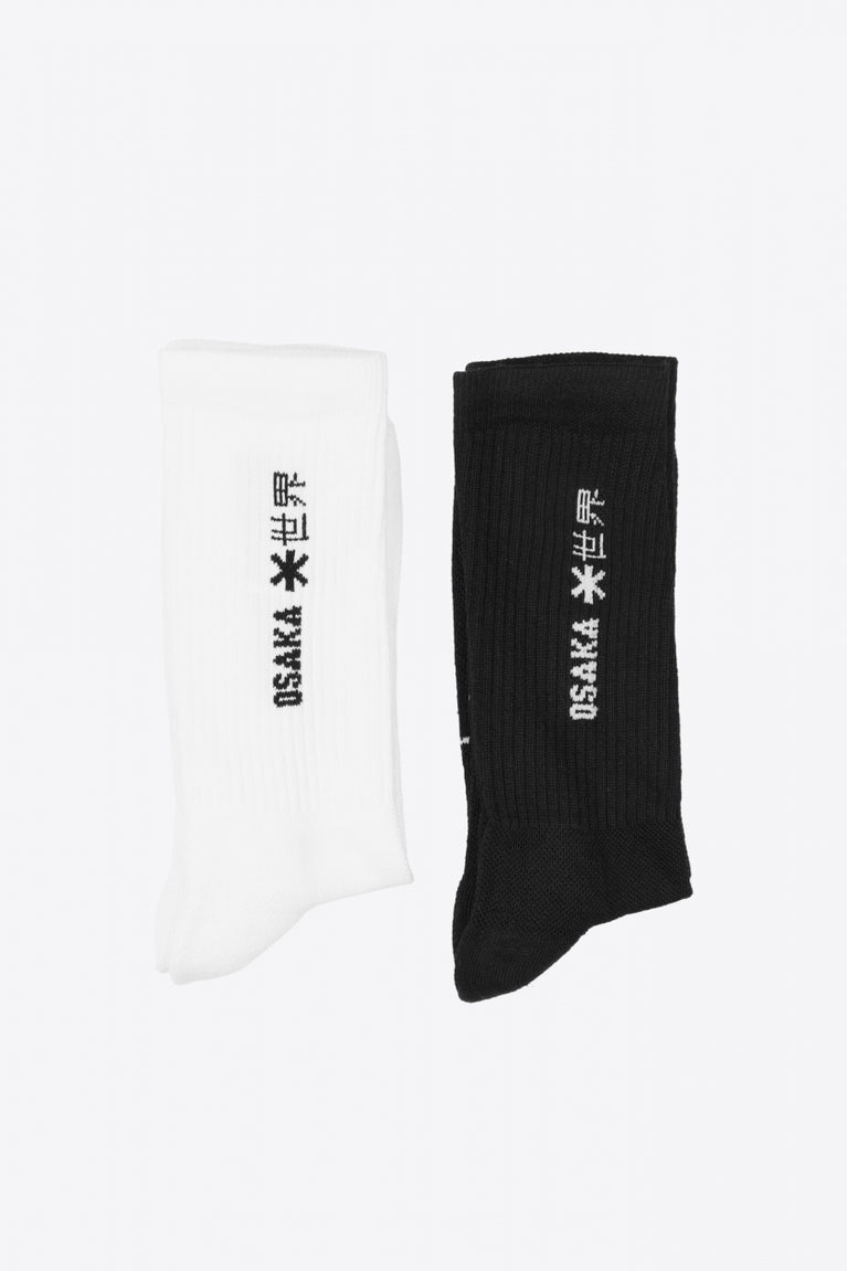 Osaka Sports Socks Duo Pack in White and Black. Flatlay view