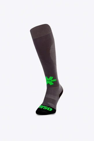 Color Hockey Socks NOS Osaka Field Hockey Socks in grey with Osaka logo in green. Front view