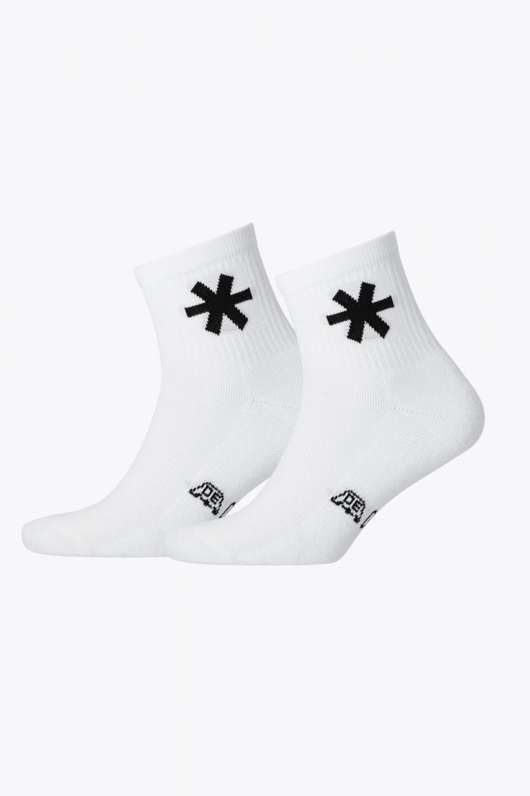 Osaka Short Sport Duo Socks in white with Osaka logo in black. Side view