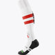 Linkebeek Field Hockey Socks in white and red with Osaka logo in green. Side view