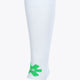 White Osaka hockey stirrup sock, side view with green Osaka logo at the ankle
