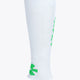 White Osaka hockey stirrup sock, other side view with green logo details