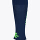 Navy Osaka hockey stirrup sock, other side view with green logo details