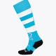 Yibbi light blue field hockey socks with white bands, Yibbi graphic, black heel/toe