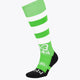 Fluo green field hockey socks with white stripes and black toe, Yibbi logo