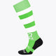 Fluo green field hockey socks with white stripes, black toe/heel and Yibbi branding