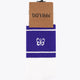 White sport socks with purple cuff band and small flower logo
