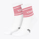 Yibbi sport socks, white with pastel pink striped cuffs and logo on ankle