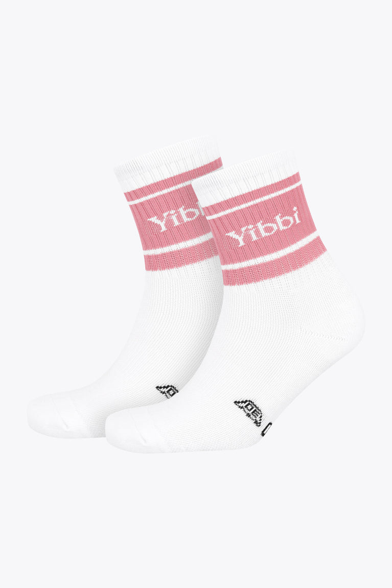 Yibbi sport socks, white with pastel pink stripes and small ankle icons