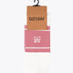 Yibbi sport socks on hanger, white with pastel pink stripe cuff and flower emblem
