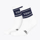 Pair of Yibbi navy-and-white sport socks, striped cuff with ankle logo
