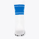 Light blue crew sport sock with two wide blue cuff stripes and ribbed knit texture