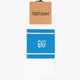 Yibbi sport socks package, light blue striped crew socks on hanger with logo emblem