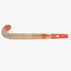 Indoor hockey stick side profile, wood-toned blade with orange grip area