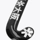 Indoor hockey stick blade close-up in black with white graphics and pro bow curve