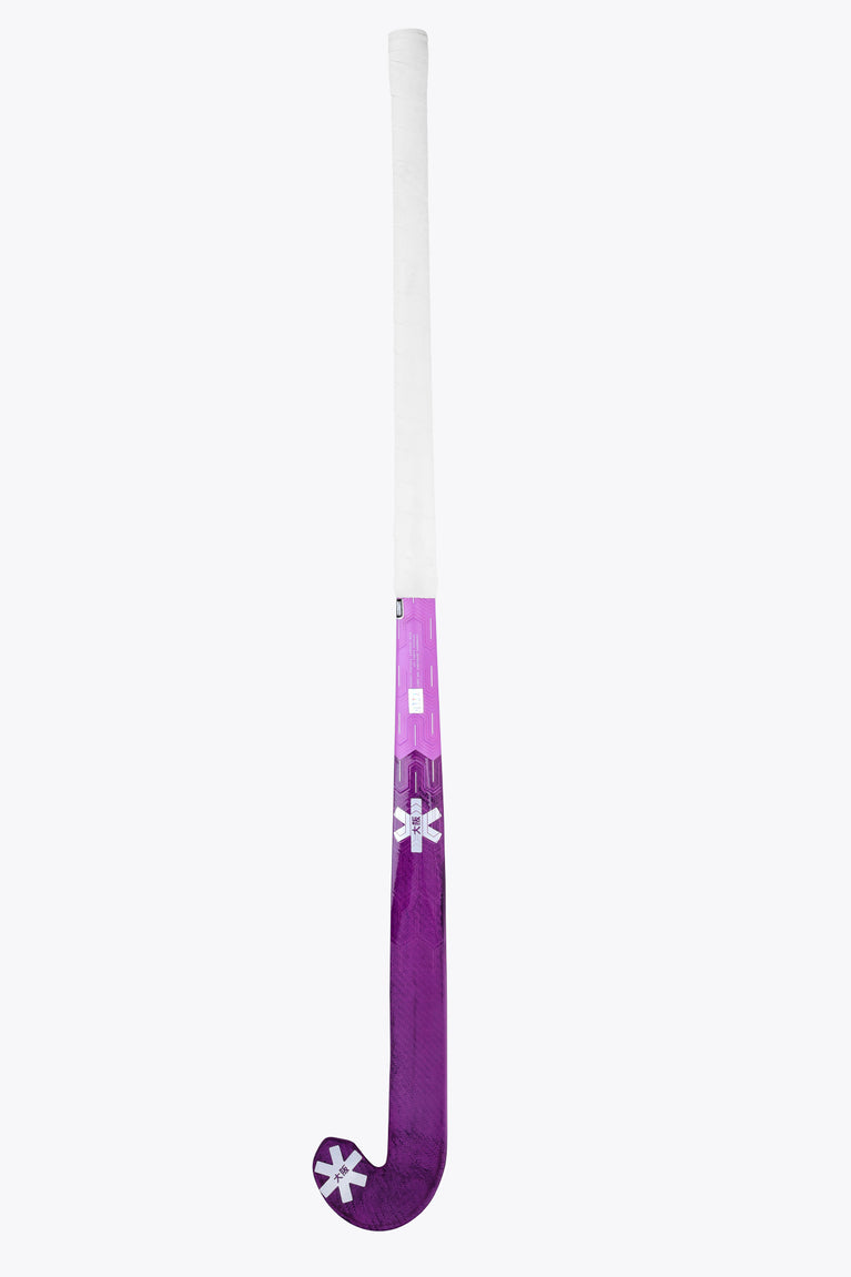 Indoor hockey stick full length, white upper shaft with purple blade end