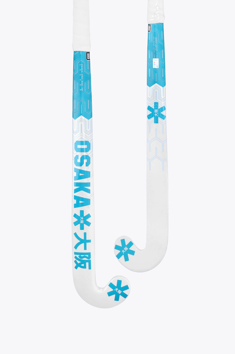 Blue Topaz indoor hockey stick with curved blade and Osaka branding on shaft